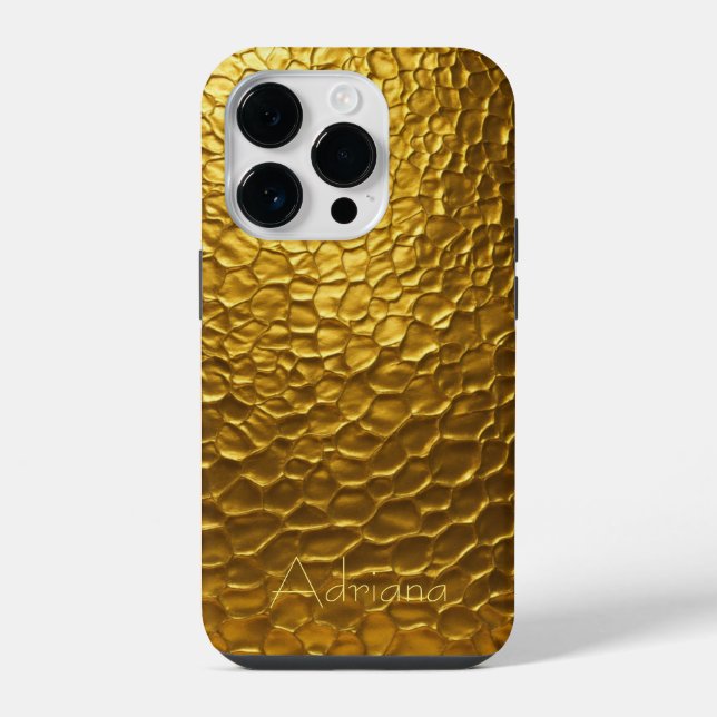 Personalized Metallic titanium Gold Radial Texture iPhone Case (Back)