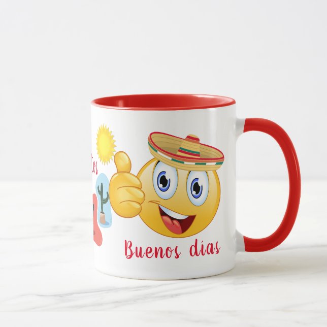 Personalized Mexican Emoji in Sombrero with Cacti Mug (Right)