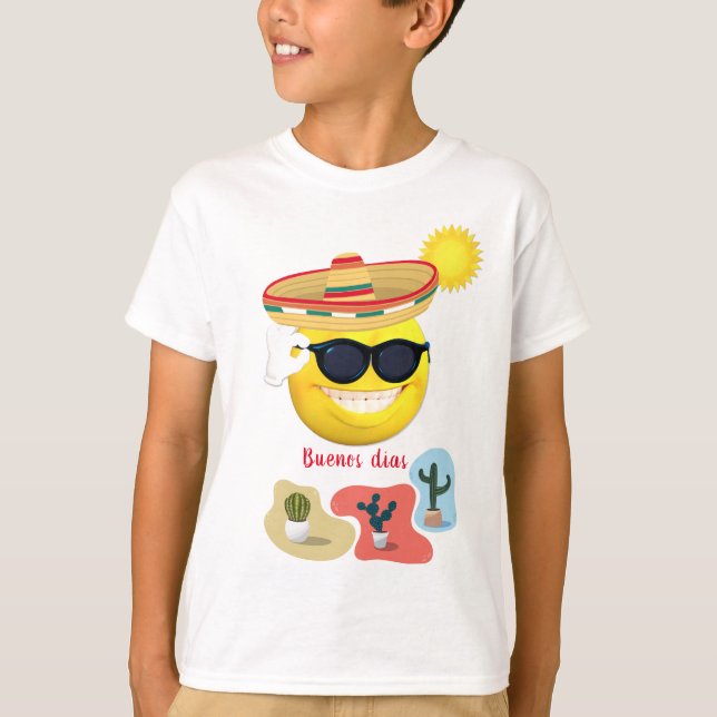 Personalized  Mexican Emoji in Sombrero with Cacti T-Shirt (Front)