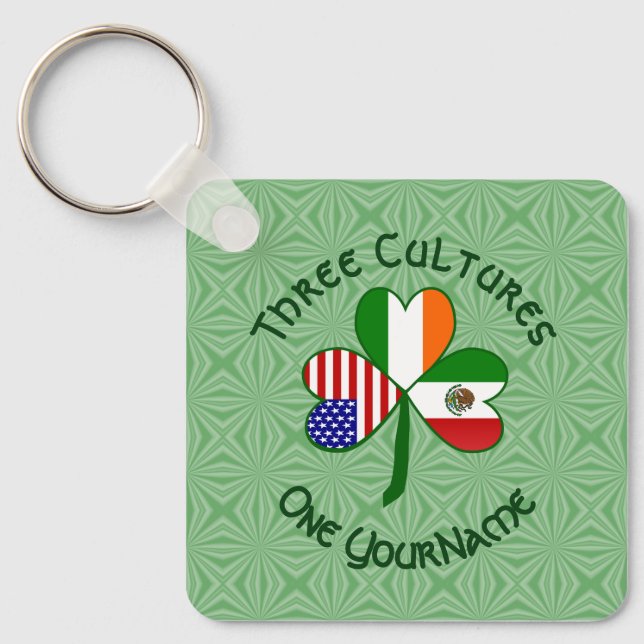 Personalized Mexican Ireland USA Shamrock  Keychain (Front)