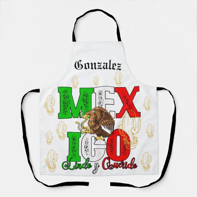 Personalized Mexico Emblem Last Name custom Apron (Front)