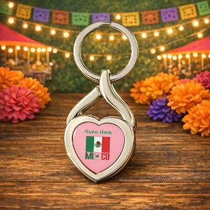 Personalized Mexico Flag Heart Keychain