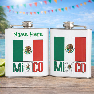 Personalized Mexico Flag Hip Flask