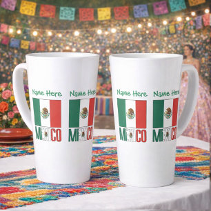 Personalized Mexico Flag Name Design Large Latte Mug