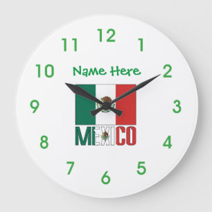 Personalized Mexico Flag Roman Numeral Large Round Clock