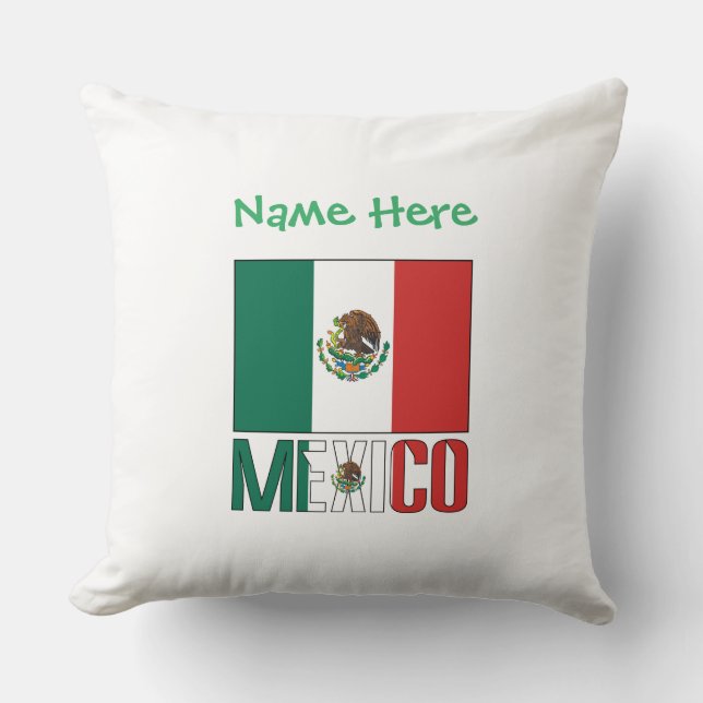 Personalized Mexico Flag Throw Pillow (Front)