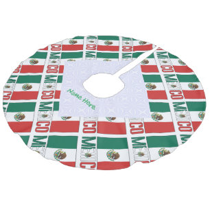 Personalized Mexico Flag Tiled Faux Linen Tree Skirt