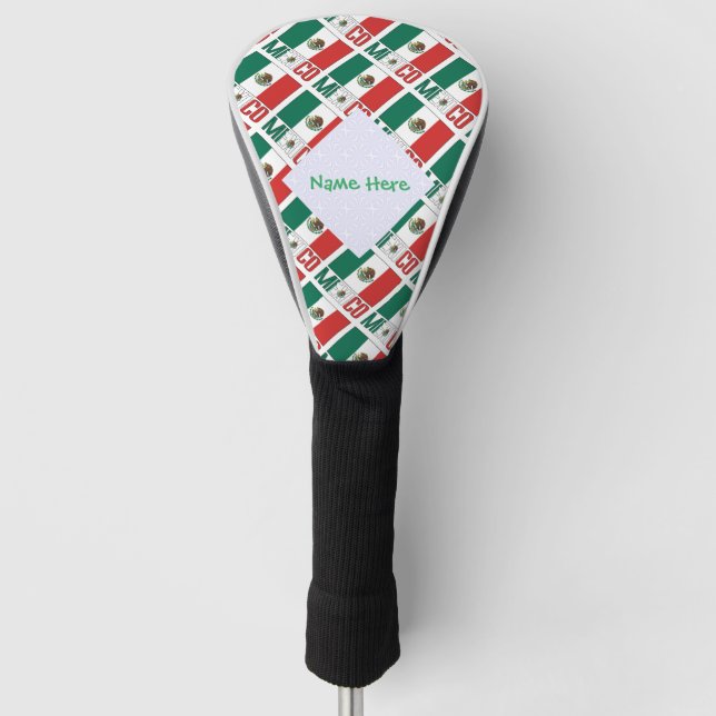 Personalized Mexico Flag Tiled Golf Head Cover (Front)