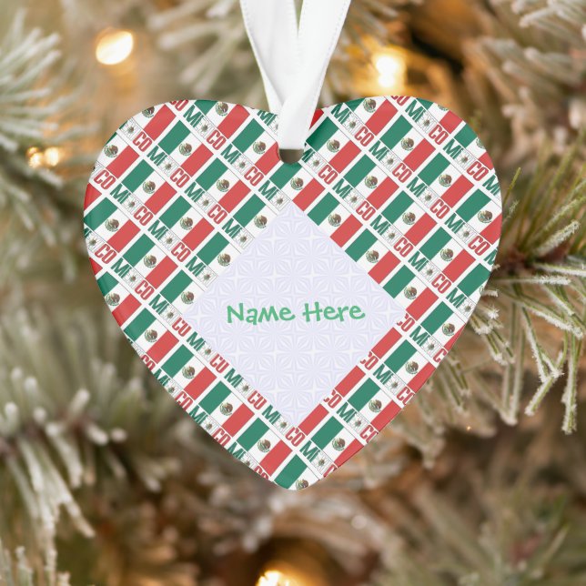 Personalized Mexico Flag Tiled Heart-Shaped Ornament (Tree)