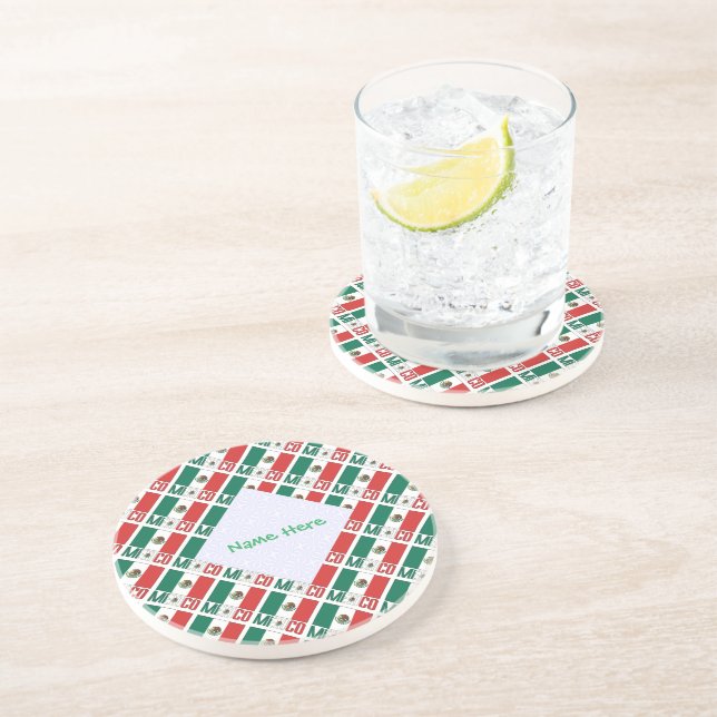 Personalized Mexico Flag Tiled Round Coaster (Side)
