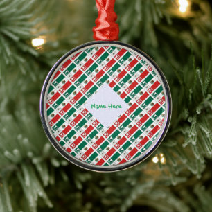 Personalized Mexico Flag Tiled Round Metal Ornament