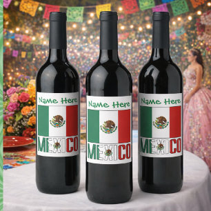 Personalized Mexico Flag Wine Label