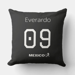 Personalized Mexico Soccer Goal Black Jersey Throw Pillow