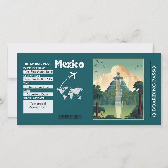Personalized Mexico Travel Boarding Pass Card  (Front)
