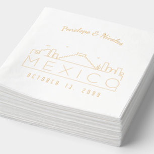 Personalized Mexico Wedding Napkins Gold Foil