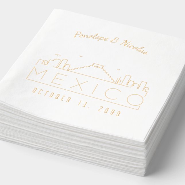 Personalized Mexico Wedding Napkins Gold Foil (Detail)