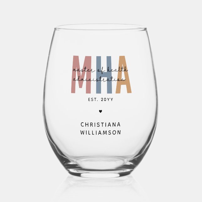 Personalized MHA Master of Health Administration Stemless Wine Glass (Front)