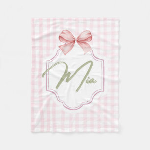 Personalized Mia Baby Girl Nursery Bow & Gingham Fleece Blanket