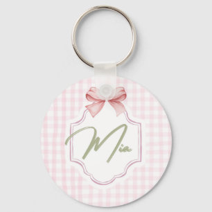 Personalized Mia Baby Girl Nursery Bow & Gingham Keychain