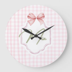 Personalized Mia Baby Girl Nursery Bow & Gingham  Large Clock