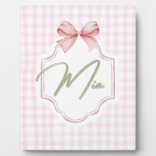 Personalized Mia Baby Girl Nursery Bow & Gingham Plaque
