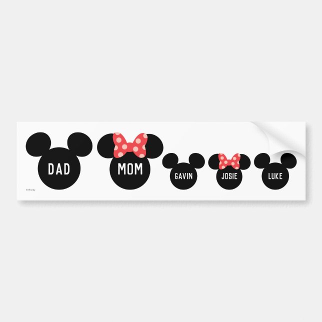 Personalized Mickey & Minnie Family of 5 Bumper Sticker (Front)