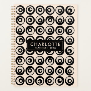 Personalized Mid Century Black And Cream Circles Planner