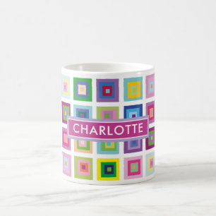 Personalized Mid Century Colourful Squares Pattern Coffee Mug