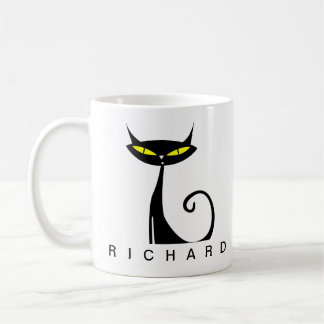 Personalized Mid Century Modern Atomic Black Cat Coffee Mug