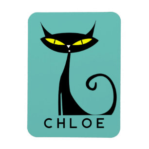 Personalized Mid Century Modern Atomic Black Cat Magnet