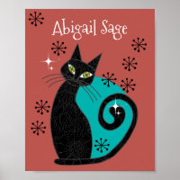 Personalized Mid Century Modern Atomic Cat Retro