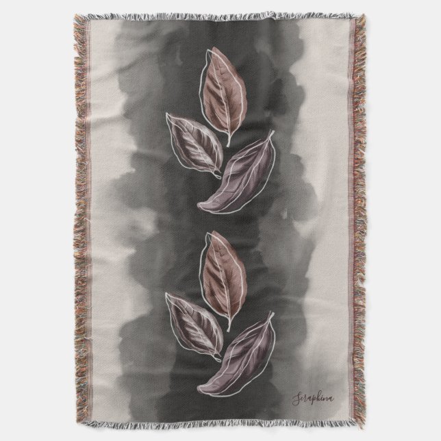 Personalized Mid-century Modern Botanical Leaves  Throw Blanket (Front Vertical)