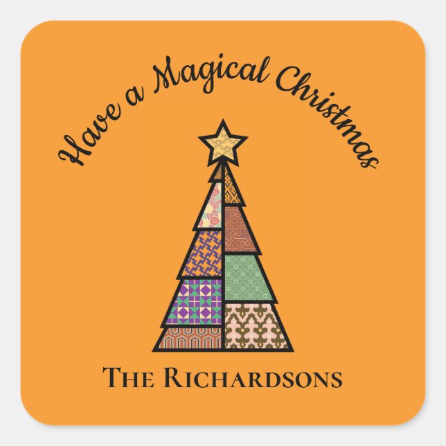 Personalized Mid-century Modern Christmas Tree Square Sticker (Front)