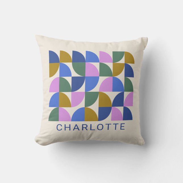 Personalized Mid-Century Modern Geometric Colourfu Throw Pillow (Front)