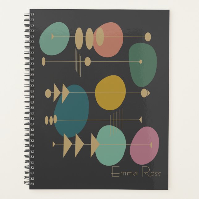 Personalized Mid-Century Modern Geometric Grey Planner (Front)