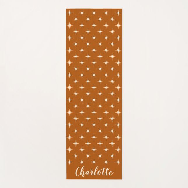 Personalized Mid century modern Retro Rust Orange Yoga Mat (Front)