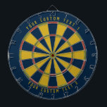 Personalized Mid-Century Mustard Green Red & Blue Dartboard<br><div class="desc">Dartboard with a mid-century colour scheme (dark blue,  red,  green and mustard yellow) with your personalized text on the top and bottom of the board. Add this to your mid-century modern home decor!</div>