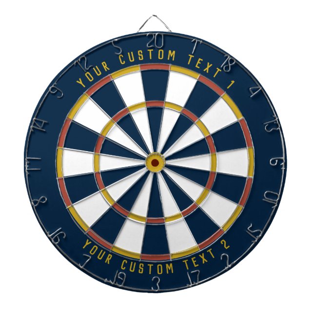 Personalized Mid-Century Mustard Yellow Red & Blue Dartboard (Front)