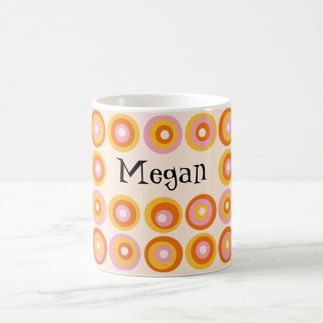 Personalized Mid Century Orange Circles Pattern Coffee Mug (Center)