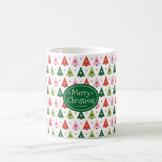 Personalized Mid Century Retro Christmas Tree Coffee Mug (Center)
