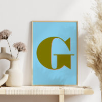 Personalized Mid Century Retro Letter Initial Blue