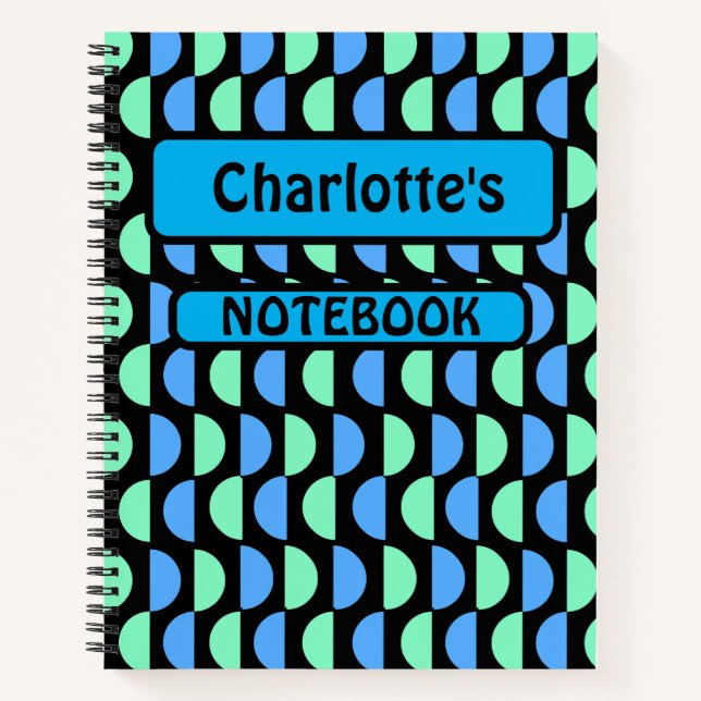 Personalized Mid Modern Blue Green Notebook (Front)