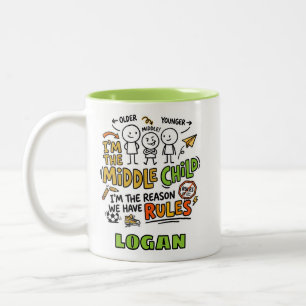 Personalized Middle Child Funny Kids Sibling Gift Two-Tone Coffee Mug