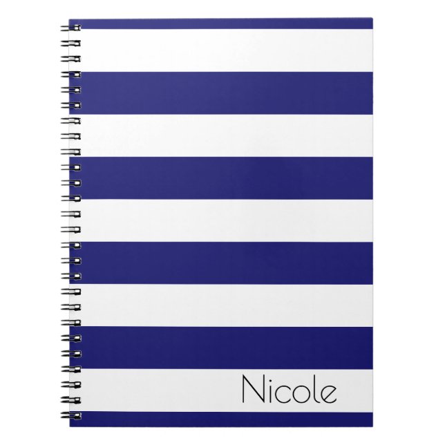 Personalized Midnight Blue Striped Notebook (Front)