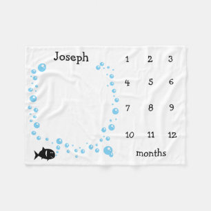 Personalized Milestone Baby months fish bubbles Fleece Blanket