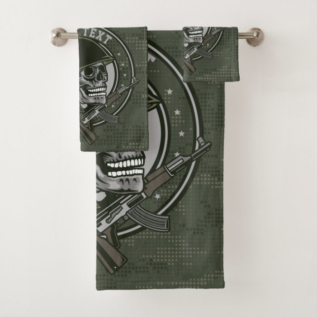Personalized Military Camo Soldier Skull and Guns Bath Towel Set (Insitu)