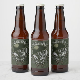 Personalized Military Camo Soldier Skull and Guns Beer Bottle Label