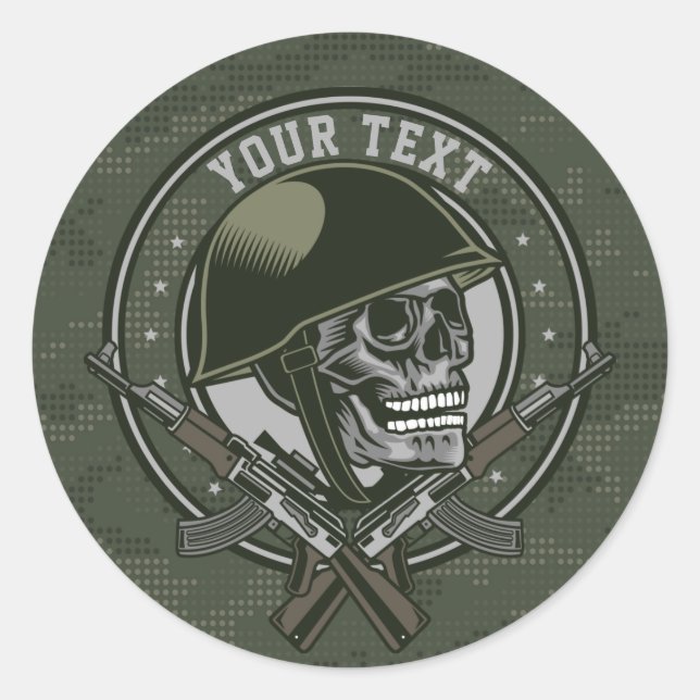 Personalized Military Camo Soldier Skull and Guns  Classic Round Sticker (Front)