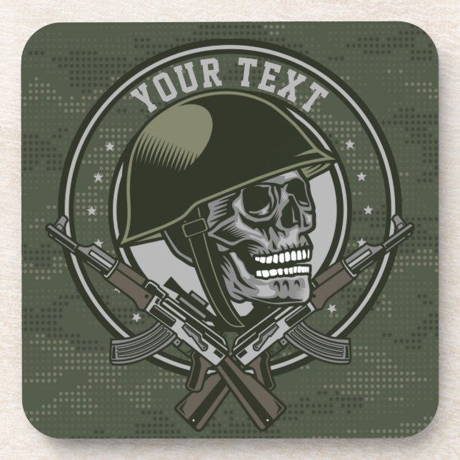 Personalized Military Camo Soldier Skull and Guns  Coaster (Front)