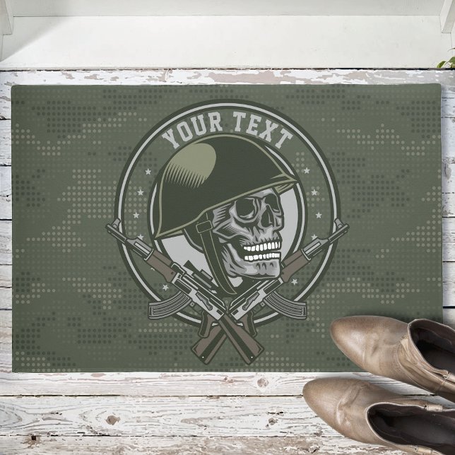 Personalized Military Camo Soldier Skull and Guns  Doormat (Creator Uploaded)